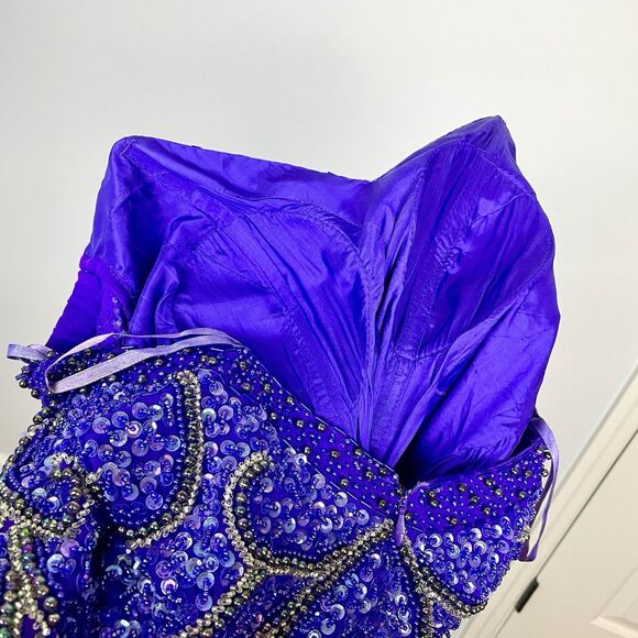 Alyce Originals Vintage 100% Silk Fully Beaded Long Sleeve Dress Purple Size 10 - Picture 12 of 15